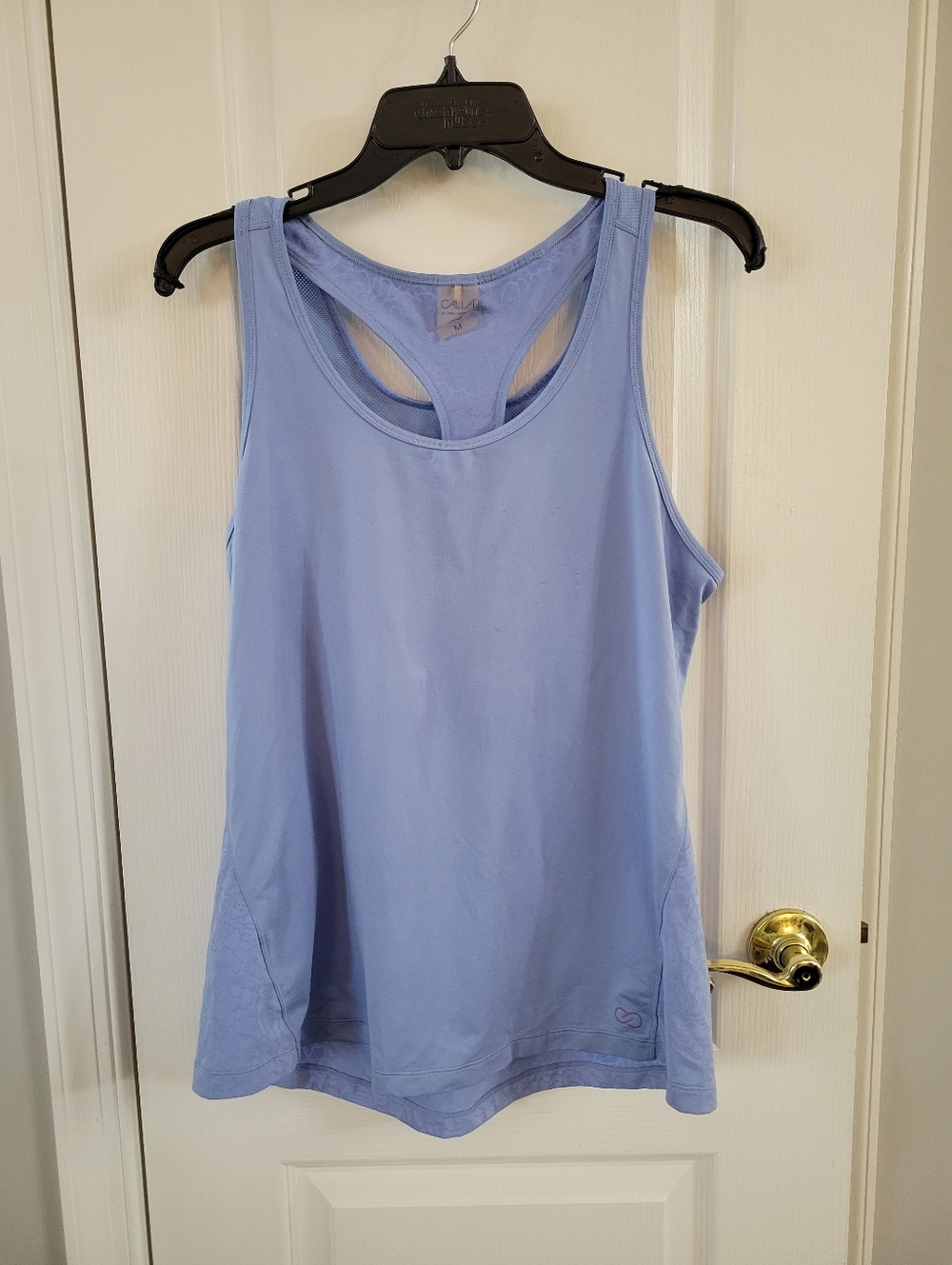 CALIA Mesh Mix Racerback Cut Out Tank Top Blue Jacquard Floral Size Medium